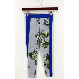Adidas Womens Size Small Blue White Floral Athletic Workout Leggings Full Length